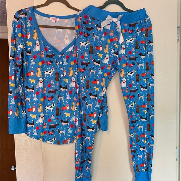 Playful Blue Pajama Set with Animal Print - Picture 1 of 5